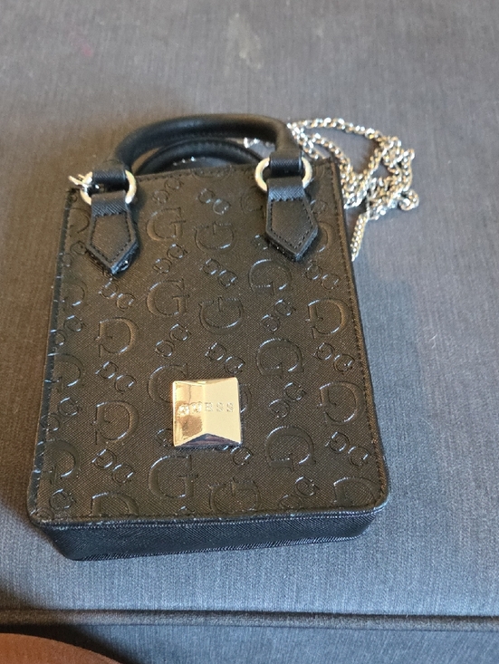 Guess Handbags - Guess Black Embossed Mini Tote with Silver Chain
